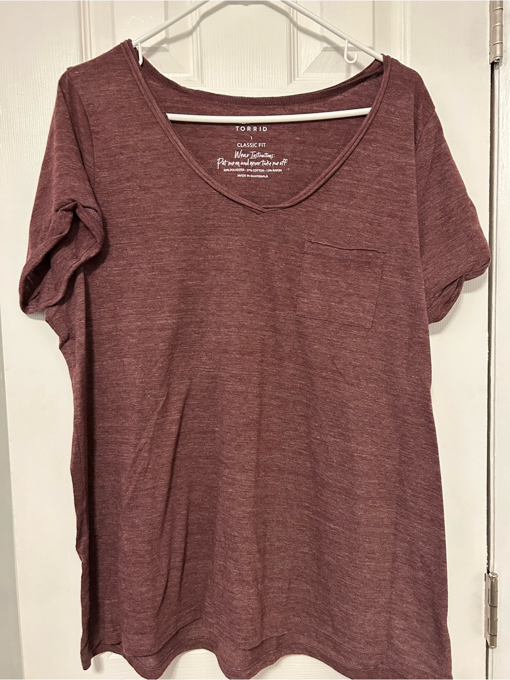 torrid Short Sleeve V-Neck Pocket Tee in Maroon